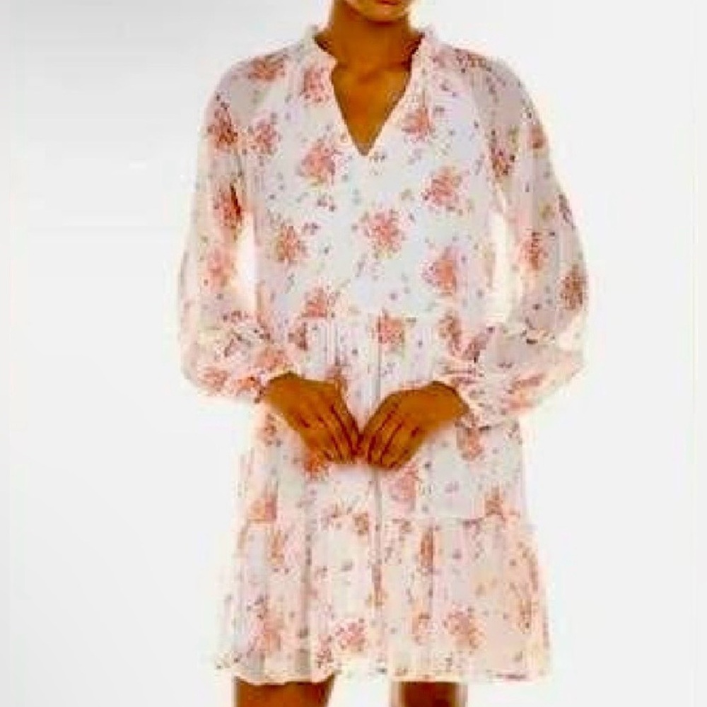 Vince Camuto Ivory/Pink/Gold Floral Lightweight Dress Women's LARGE